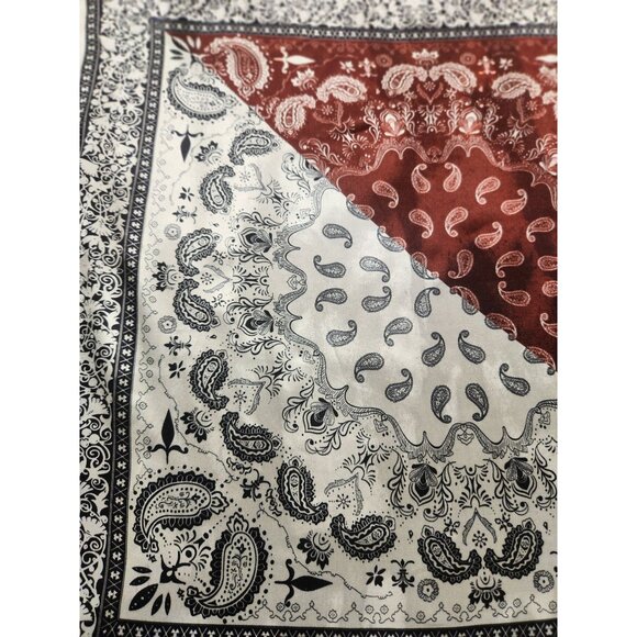 Paisley Print Scarf Square Bandana Burgundy Black & Cream Design 20" Unisex - Picture 10 of 11